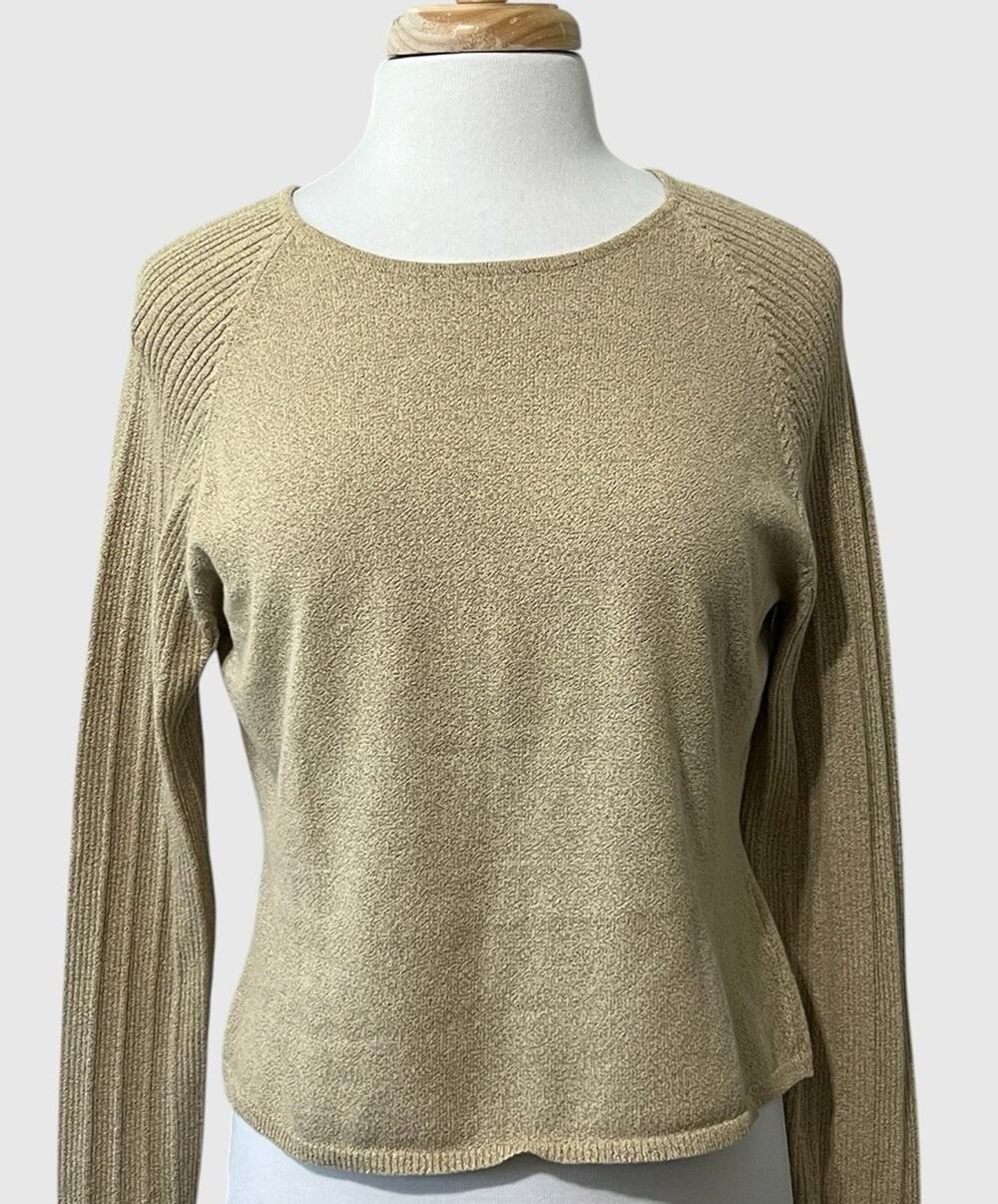 Vintage Ballinger Gold Ribbed Stretch Lightweight Sweater 90s Y2K Top Womens M